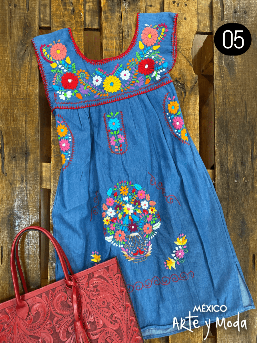 Tunica Coco Mezclilla - MÉXICO ARTE Y MODA - Vestido Bordado