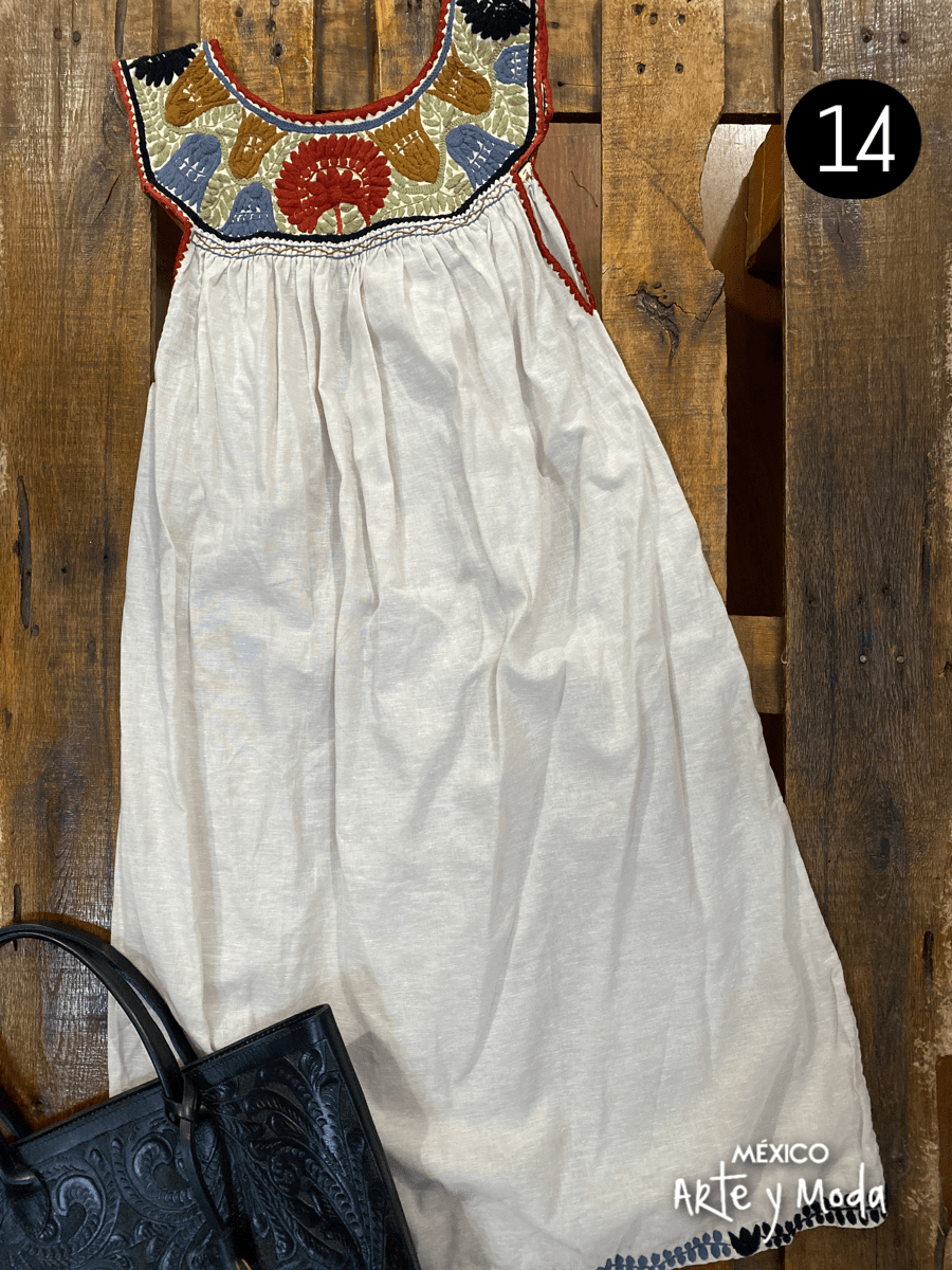 Vestido Aguacatenango Lino - MÉXICO ARTE Y MODA - Vestido Bordado