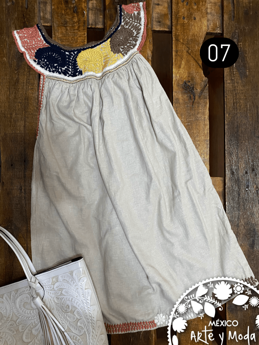 Vestido Aguacatenango Lino - MÉXICO ARTE Y MODA - Vestido Bordado