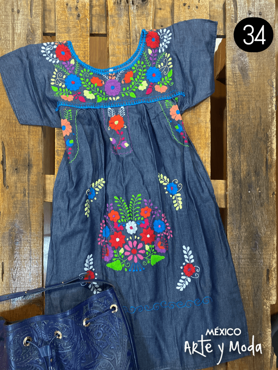 Vestido Coco Mezclilla - MÉXICO ARTE Y MODA - Vestido Bordado
