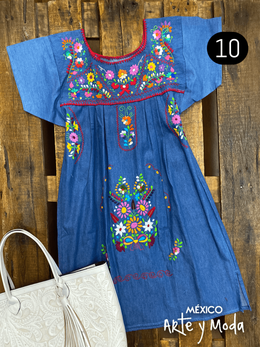 Vestido Coco Mezclilla - MÉXICO ARTE Y MODA - Vestido Bordado