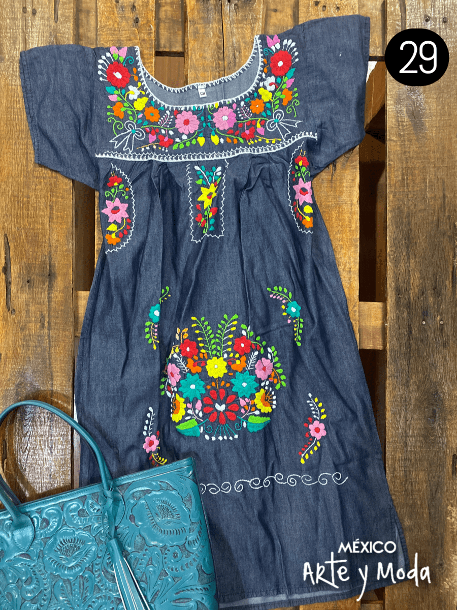 Vestido Coco Mezclilla - MÉXICO ARTE Y MODA - Vestido Bordado
