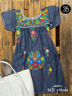 Vestido Coco Mezclilla - MÉXICO ARTE Y MODA - Vestido Bordado
