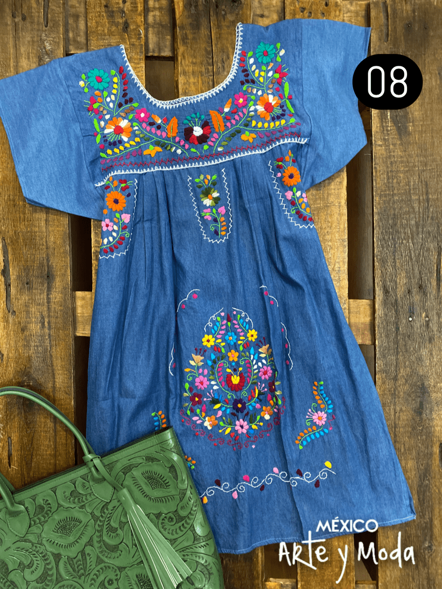 Vestido Coco Mezclilla - MÉXICO ARTE Y MODA - Vestido Bordado