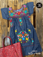 Vestido Coco Mezclilla - MÉXICO ARTE Y MODA - Vestido Bordado