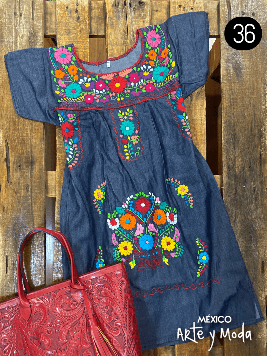 Vestido Coco Mezclilla - MÉXICO ARTE Y MODA - Vestido Bordado