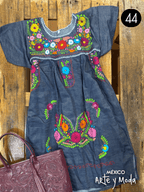 Vestido Coco Mezclilla - MÉXICO ARTE Y MODA - Vestido Bordado