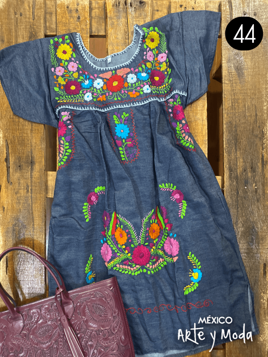 Vestido Coco Mezclilla - MÉXICO ARTE Y MODA - Vestido Bordado