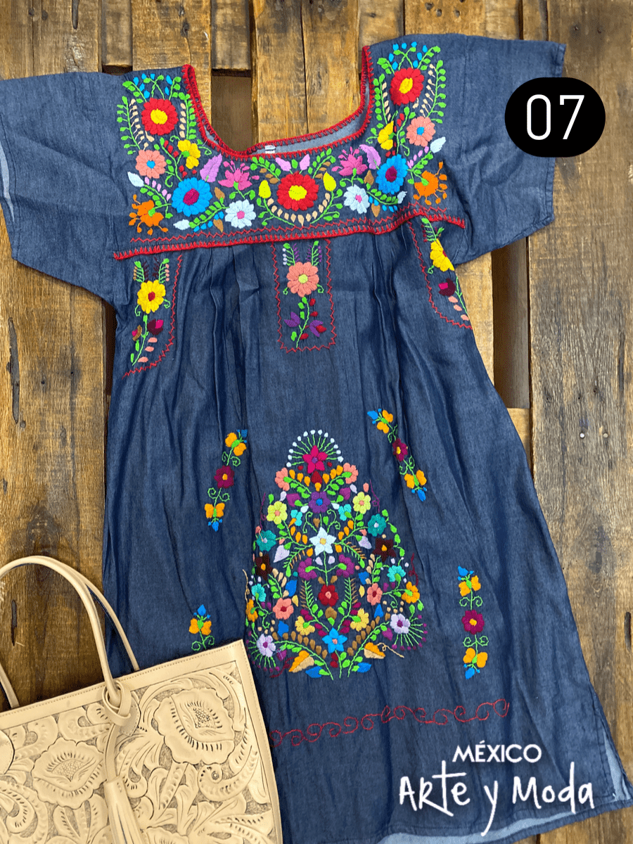 Vestido Coco Mezclilla - MÉXICO ARTE Y MODA - Vestido Bordado