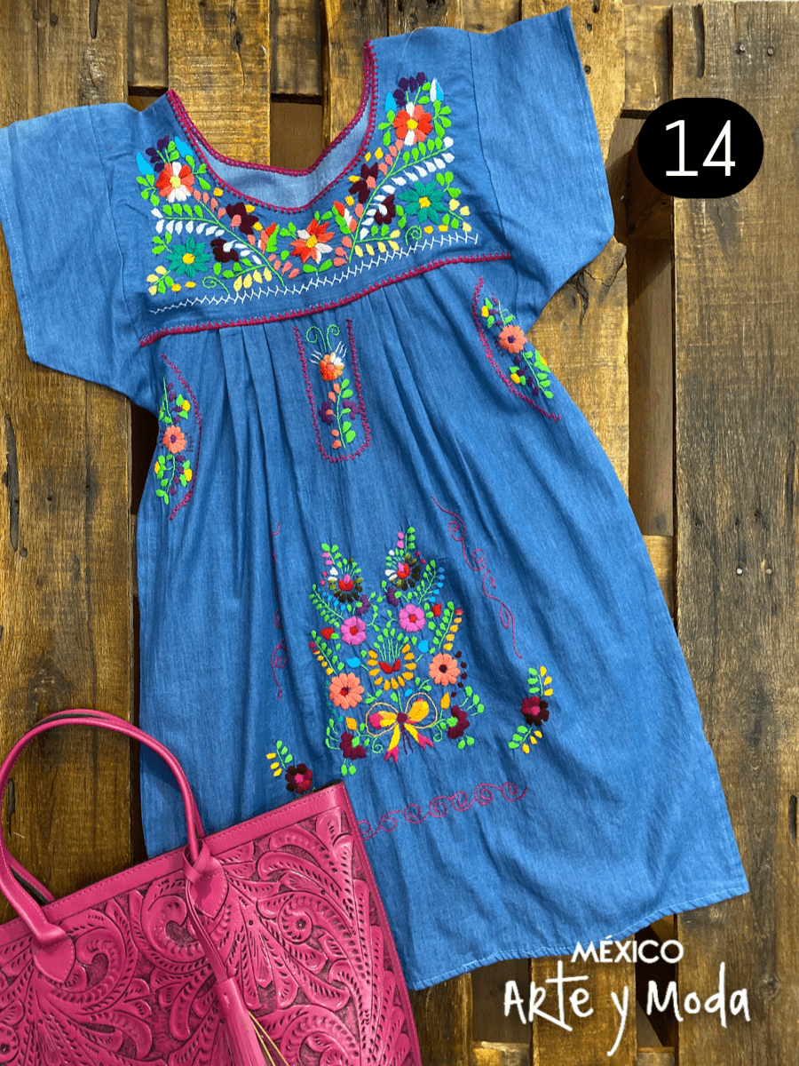 Vestido Coco Mezclilla - MÉXICO ARTE Y MODA - Vestido Bordado