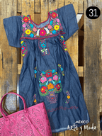 Vestido Coco Mezclilla - MÉXICO ARTE Y MODA - Vestido Bordado