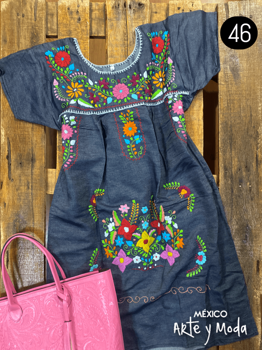 Vestido Coco Mezclilla - MÉXICO ARTE Y MODA - Vestido Bordado