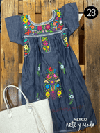 Vestido Coco Mezclilla - MÉXICO ARTE Y MODA - Vestido Bordado