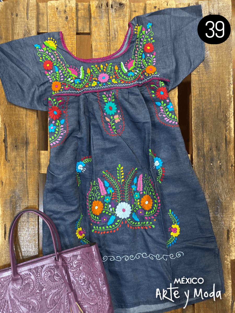 Vestido Coco Mezclilla - MÉXICO ARTE Y MODA - Vestido Bordado