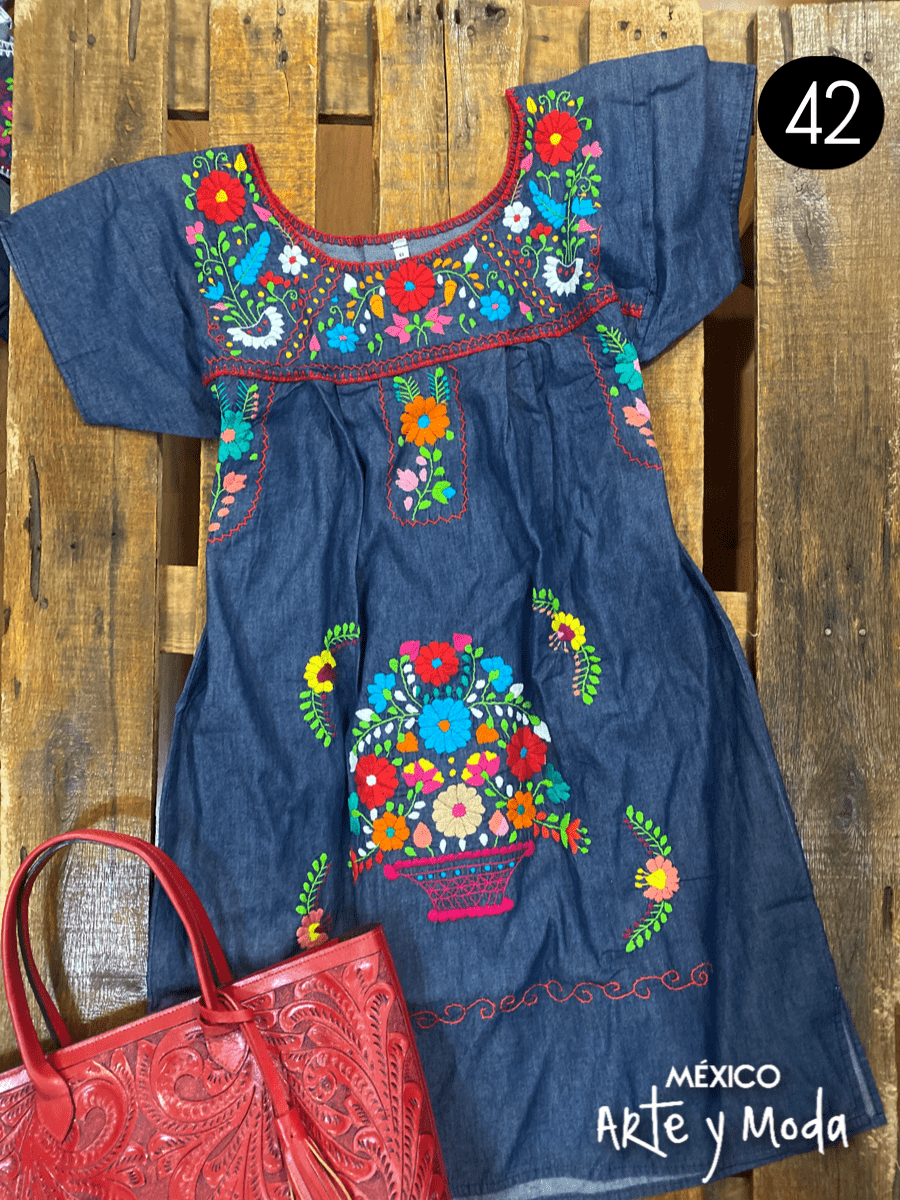 Vestido Coco Mezclilla - MÉXICO ARTE Y MODA - Vestido Bordado