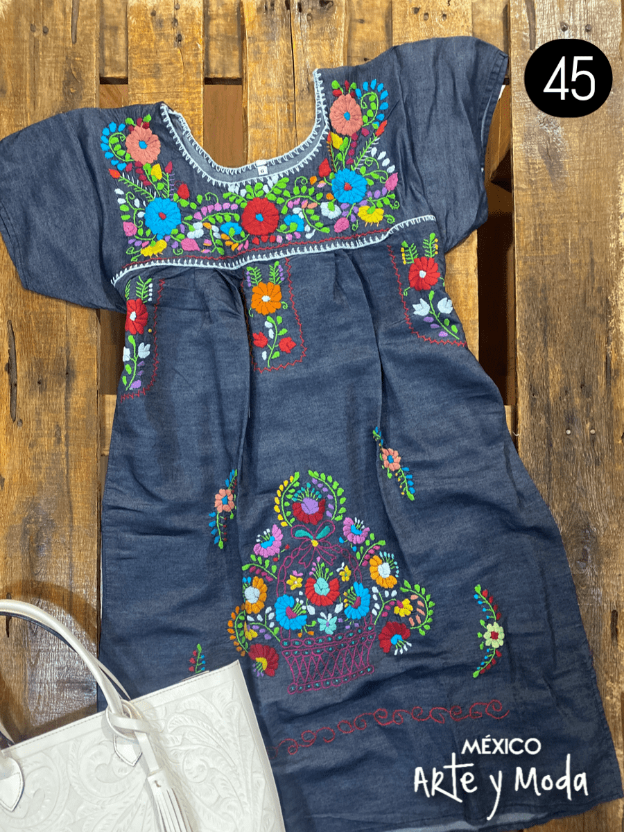 Vestido Coco Mezclilla - MÉXICO ARTE Y MODA - Vestido Bordado
