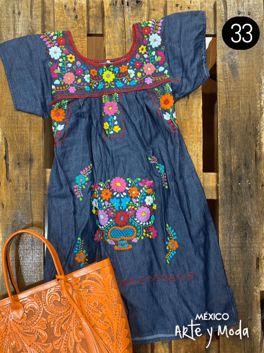Vestido Coco Mezclilla - MÉXICO ARTE Y MODA - Vestido Bordado