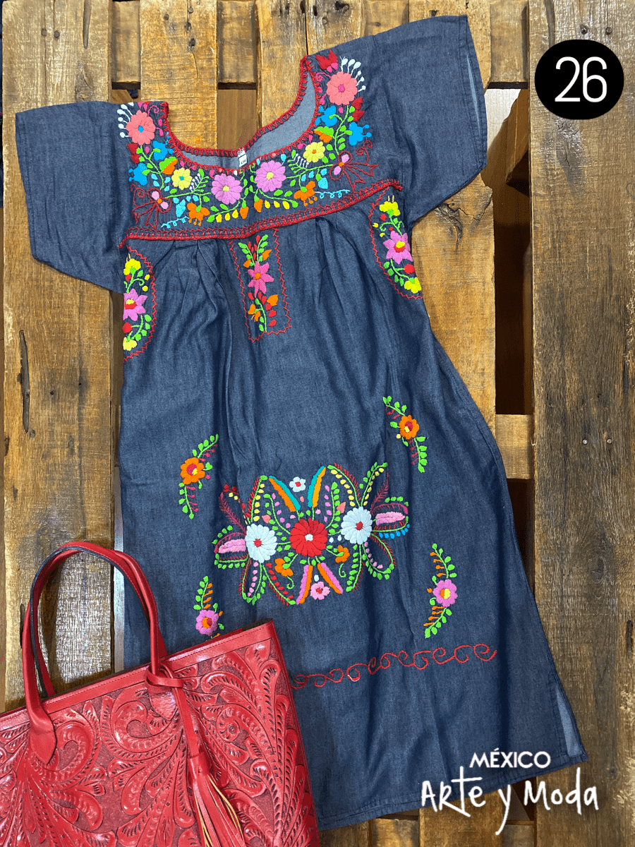 Vestido Coco Mezclilla - MÉXICO ARTE Y MODA - Vestido Bordado