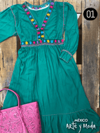 Vestido Cruz Rayon - MÉXICO ARTE Y MODA - Vestido Bordado