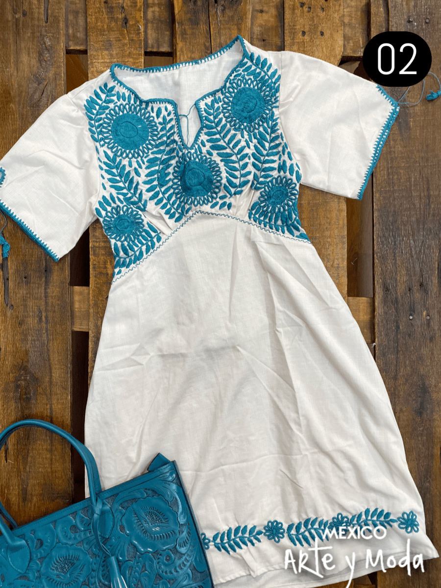 Vestido Imperio Rococo Lino - MÉXICO ARTE Y MODA - Vestido Bordado