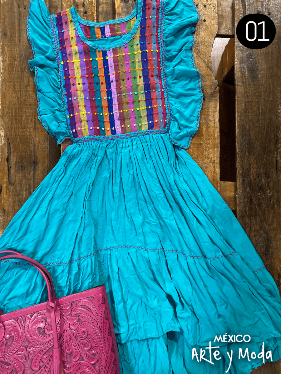 Vestido Pechera Nudos Rayon - MÉXICO ARTE Y MODA - Vestidos