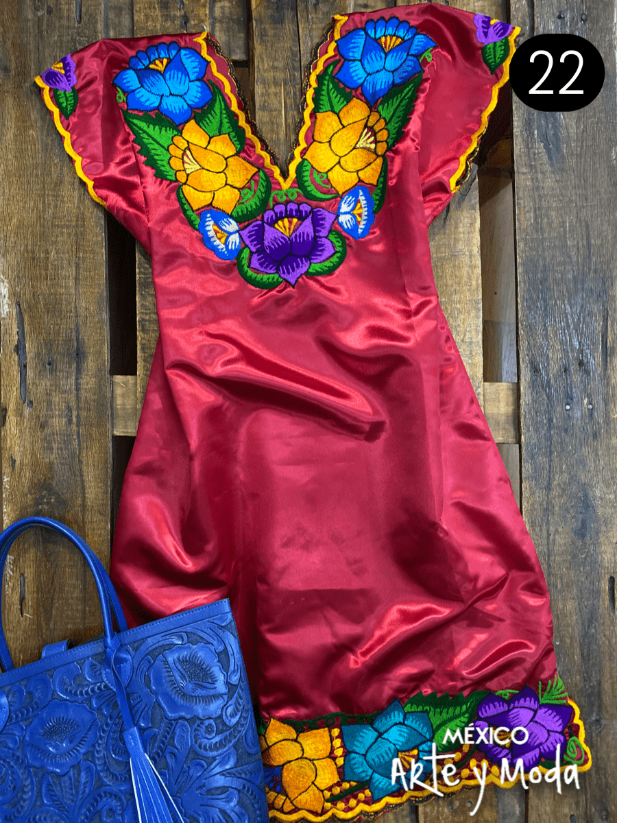 Vestido Zinac Satín - MÉXICO ARTE Y MODA - Vestido Bordado