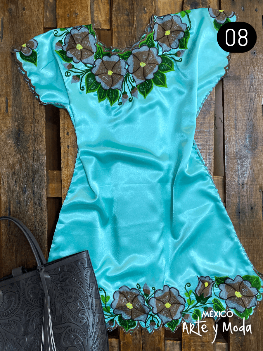 Vestido Zinac Satín - MÉXICO ARTE Y MODA - Vestido Bordado