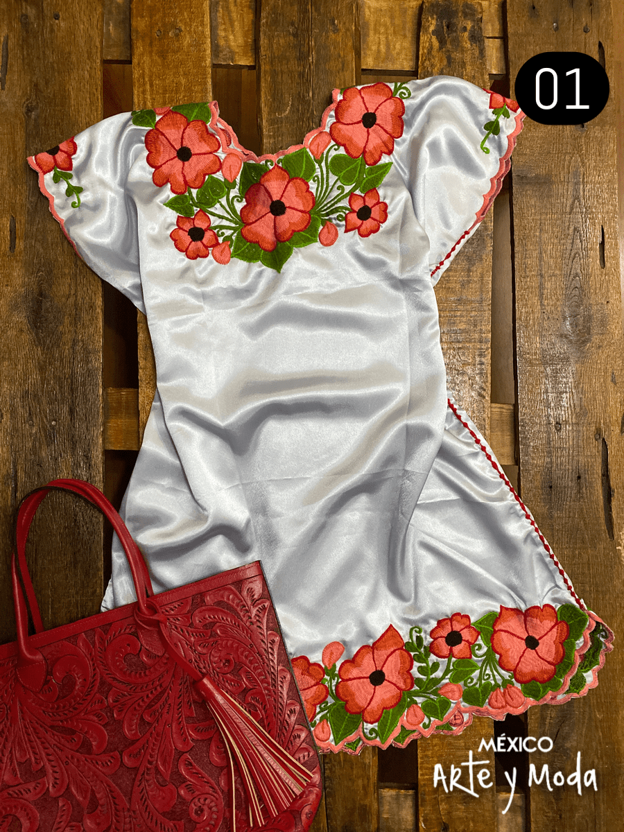 Vestido Zinac Satín - MÉXICO ARTE Y MODA - Vestido Bordado