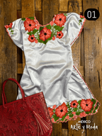 Vestido Zinac Satín - MÉXICO ARTE Y MODA - Vestido Bordado