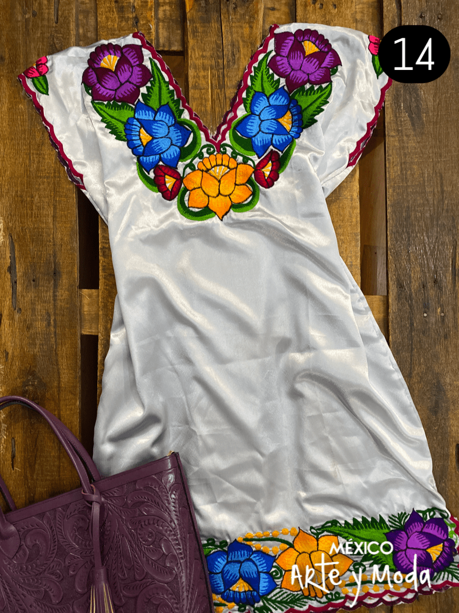 Vestido Zinac Satín - MÉXICO ARTE Y MODA - Vestido Bordado